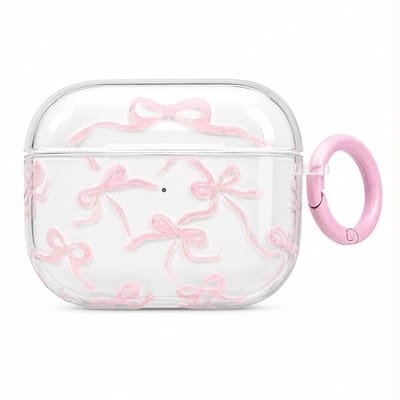 Enluxe Case geschikt voor Airpods 4 - Roze Strikjes Coquette - Transparant Hoesje met Ring, Schokbestendig