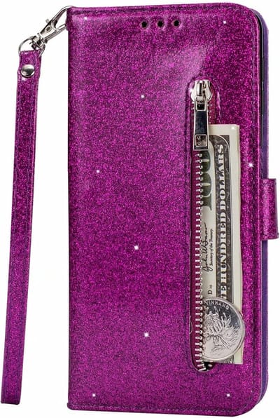 Portemonnee Hoesje - Wallet Case - Rits Sparkly Glitter - Telefoonhoes met Kord Geschikt voor: Samsung Galaxy A23 5G - Paars