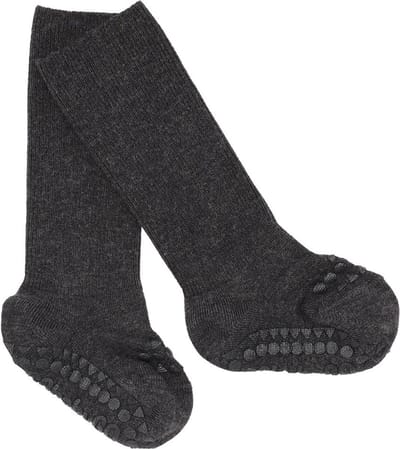 GoBabyGo - Bamboe Antislip Sokjes - Sokken - Dark Grey Melange 3-4 jaar