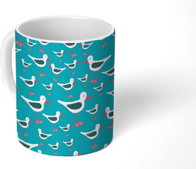 Mok - Koffiemok - Retro - Zeemeeuw - Patronen - Kind - Mokken - 350 ML - Beker - Koffiemokken - Theemok