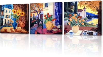 Abstracte Canvas Prints - Wanddecoratie Set - Woonkamer Decoratie - Waterbestendig Canvas - 30x30cm - Kleurrijk
