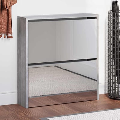 vidaXL - Schoenenkast - met - spiegel - 2-laags - 63x17x67 - cm - grijs - sonoma