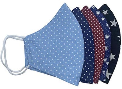 Wasbaar gezichtsmasker van 100% katoen, mond- en neusbescherming, 2-laags, Oeko-Tex Standard 100, Verpakking van 5