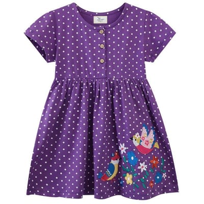 Europees en Amerikaans Stijl Nieuwe Zomer Meisjesjurk Korte Mouwen Gebreid Katoen Schattige Geborduurde Kinderjurk 130cm purple
