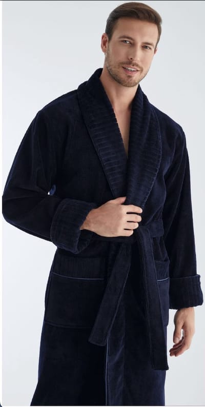 Heren Bamboe Katoen Badjas Kai/ Donker Blauw / XXL