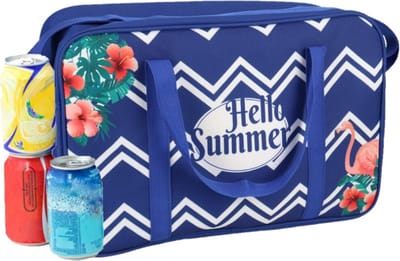 Koeltas draagtas/schoudertas blauw met zomer print 40 x 30 x 16 cm 18 liter - Koeltassen