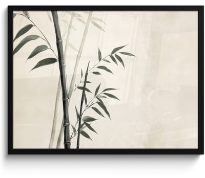 Poster in lijst - Fotolijst 80x60 cm - Posters - Japandi - Bamboe - Beige - Posterlijst zwart - Decoratie - Wanddecoratie woonkamer - Muurdecoratie slaapkamer
