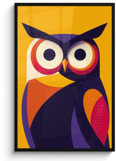 Poster in lijst - Fotolijst 80x120 cm - Posters - Uil - Grafisch - Kleurrijk - Ogen - Posterlijst zwart - Decoratie - Wanddecoratie woonkamer - Muurdecoratie slaapkamer