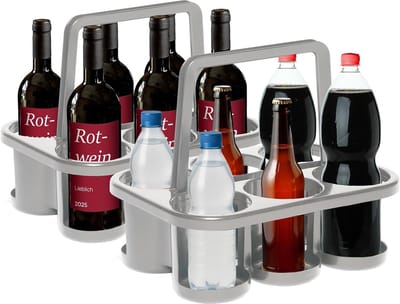 Novaliv 2X Flessendrager voor 12 Flessen - Stabiele Houding - Drankenmand Kunststof, Stapelbaar, 32x23x28cm Zilver - Ideaal voor Keuken & Kelder Drankenmand Bierdrager Drankendrager Flessendoos