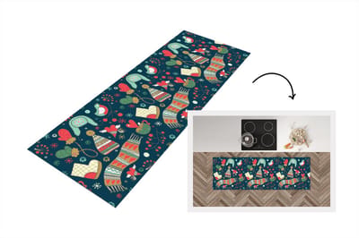 Keukenloper - Loper keuken - Winter - Design - Thee - Handschoenen - Muts - 150x50 cm - Keukenloper vinyl