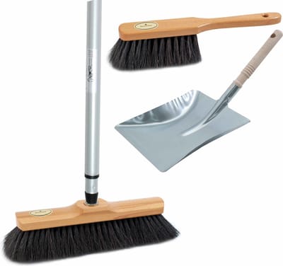 Sorex luxe bezemset - bruin/zilver - metaal/hout - incl telescoopsteel van 200 cm - voor binnen - bijpassend stoffer en blik
