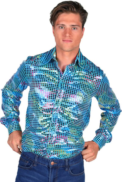 Overhemd Disco - Heren Blouse - Disco 80/90 - Hippie - Carnaval - Verkleedkleding - Turquoise - Maat XXXL