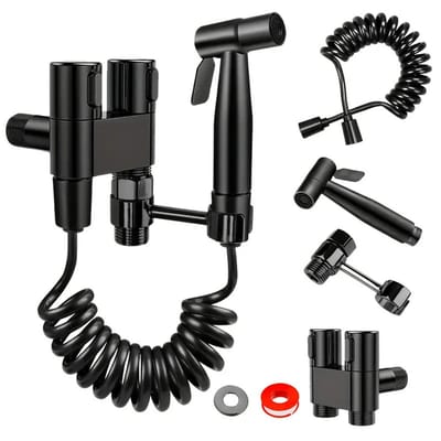 Handdoucheset voor toiletten met roestvrijstalen spuitpistool voor het reinigen van de badkamerdouche, accessoires voor persoonlijke hygiëne - zwart