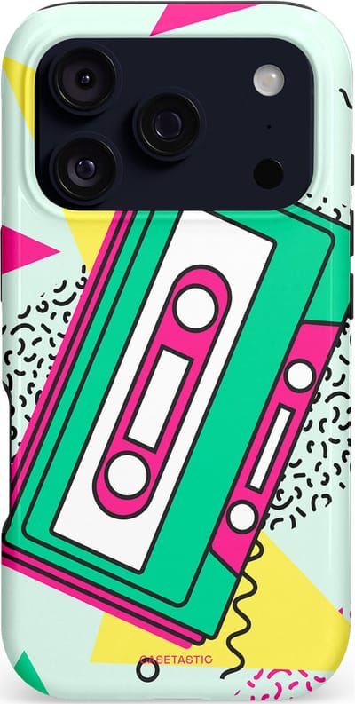 Casetastic hoesje geschikt voor Apple iPhone 17 Pro - MagSafe - Dubbellaagse bescherming - Retro 80s muziek - Fashion Case - Wit Groen Lichtgrijs Roze