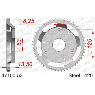 Stalen motortandwiel achteraan Afam 420 53 dents