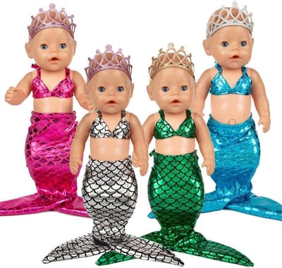 Poppenkleding Zeemeermin - Badpak Outfit - Poppen Accessoires - Compleet met Kroon - Voor 43cm Poppen