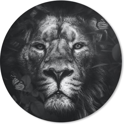 Muismat rond 20x20 cm - Mousepad Vlinder - Leeuw - Planten - Zwart - Wit - Ronde muismatten