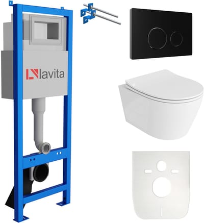Lavita LAV 101 Inbouwreservoir - Praia Rimless Wandcloset - Zwarte Bedieningsplaat - Breedte 40cm