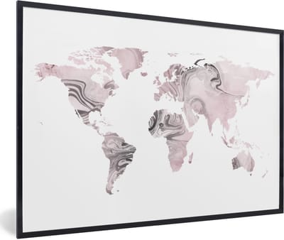 Poster in lijst - Fotolijst 90x60 cm - Posters - Wereldkaart - Wit - Verf - Posterlijst zwart - Decoratie - Wanddecoratie woonkamer - Muurdecoratie slaapkamer