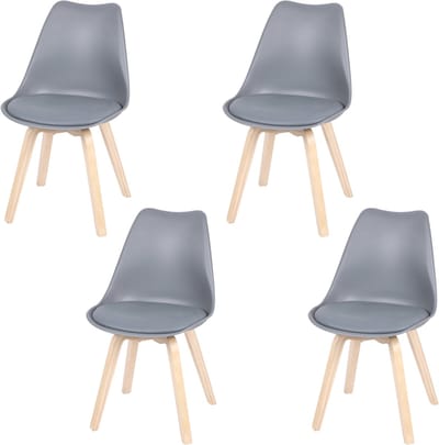 set van 4 "EMY" grijze stoelen met kussen 45 x 58 x 49/H82 cm