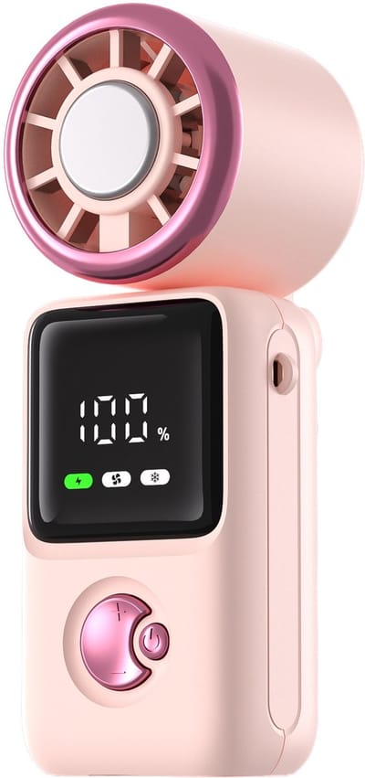 VHV - Handventilator - Ventilatoren - Mini ventilator - Draagbare ventilator - Met koelplaat - Oplaadbaar - LED display - 5 snelheden - Voor op reis en vakantie - Krachtig - Roze