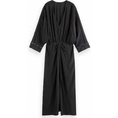 Scotch & Soda Midi Dress With Drape Detail Evening Black Maat: 34 | Midi Jurken Outlet | Dames | Zwart