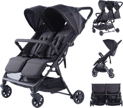 Novi Baby Foss Go Duobuggy - All Black - Geschikt tot 15 kg per zitje - Compact opvouwbaar