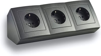 Hoekstopcontact opbouwmontage, 2-voudig Schuko, 2 x USB, 15 cm aansluitkabel en kroonklem voor keukenwerkblad, kantoor, werkplaats, 250 V~/16 A, zwart/antraciet, grijs, wit (zwart/antraciet)