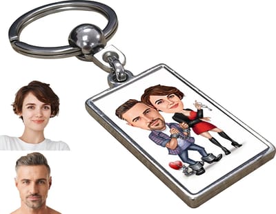 Valentijn Karikatuur Liefde Man & Vrouw - Karikatuur Sleutelhanger met Jouw Foto - Cadeau - Verjaardag - Kerst - Kado - Valentijn - Gepersonaliseerd Cadeau