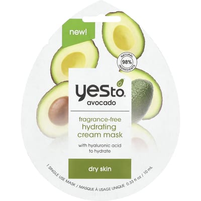 Yes To, Hydraterend Crème Beauty Masker, Avocado, Droge Huid, Geurvrij, 1 Vel Masker, 0,33 fl oz (10 ml) beige