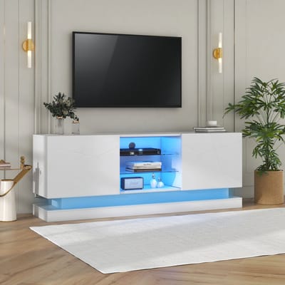 OKWISH TV meubel - Modern TV-kast met verstelbare laminaatplank en kabelmanagement - Voor woonkamer, eetkamer en slaapkamer - 160x38,5x60 cm - Spaanplaat - Wit