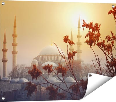 Gards Tuinposter Suleymaniye Moskee in Istanbul - 80x60 cm - Tuindoek - Tuindecoratie - Wanddecoratie buiten - Tuinschilderij