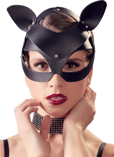 Bad Kitty – Kunstlederen Hoofdmasker met Katten Oortjes Verstelbaar – One Size – Zwart