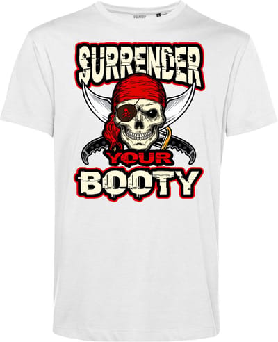 T-shirt Surrender Your Booty | Halloween Kostuum Volwassenen | Halloween | Foute Party | Wit | maat XS