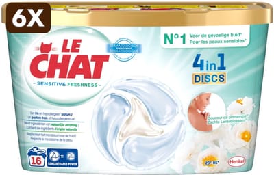 6 x Le Chat Wascapsules Sensitive Zachte Lentebloesem 16 wasbeurten - 16 stuks