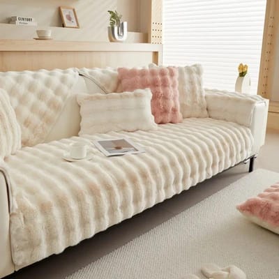 Moderne minimalistische styler Imitatie Konijnenbont Effen kleur Kussen Dik Pluche Mat Bankkussen Winter Bankhoezen Voor Woonkamer 70x70cm 1pcs