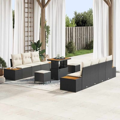 vidaXL - Tuinbank - Set - 10 - st - 9-Aantal - zitplaatsen - Zwart - Poly - rattan