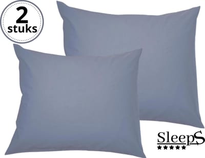 Sleeps - Kussenslopen - Set van 2 Stuks - Blauw - 60x70cm - 100% Hoogwaardige 20A Katoen - Zacht Katoen - Strijkvrij -
