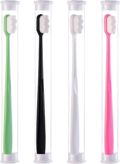 Allecto Plus - Tandenborstels (4 stuks) met zachte borstels - Nano handtandenborstel - Extra zachte handtandenborstel voor gevoelige tandvlees - Geschikt voor volwassenen en kinderen - Wit, zwart, groen