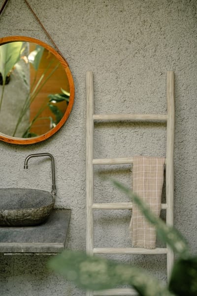 Teakea - Teakhouten Decoratie Ladder Whitewash 50x5x150 cm - 5-Stijlen Houten Ladder
