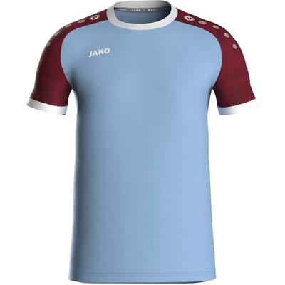 Jako Iconic Shirt Korte Mouw Kinderen - Zachtblauw / Wijnrood | Maat: 116