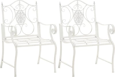 JGS® - Set van 2 Landelijke Tuinstoelen Punjab, Antiek Wit Weerbestendige IJzeren Stoelen
