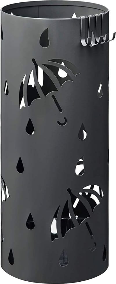 Happyment Ronde Paraplubak Diva - Parapluhouder metaal- Verwijderbare wateropvangbak - Met haak - Antraciet - Metaal - 49 x Ø 20cm