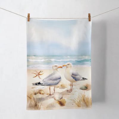 Ambiente Kitchen towel Seagulls – set van 2 theedoeken 50x70 cm – 100% katoen – maritieme strandprint