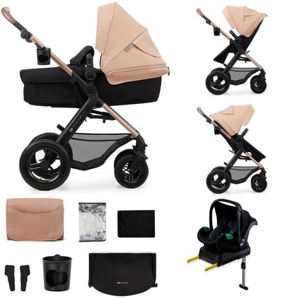 Kinderkraft MOOV 2 AIR 4-in-1 Kinderwagen – Gondel, Wandelzit & MINK PRO i-Size Autostoel – Grote Pompbare Wielen – Beige