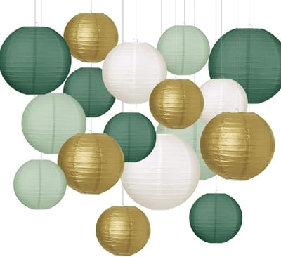 Herfst - 20 Stukken - Saliegroen - Ronde Papieren Lantaarns - Klassieke Geribbelde Lampenkap - Hangende Papieren Lantaarns - Bruiloft - Tuinfeest Decoratie - Diameter 15cm 20cm 25cm 25cm
