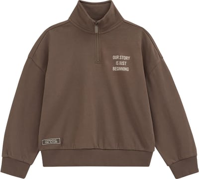 WE Fashion Jongens sweater met quarter-zip en print