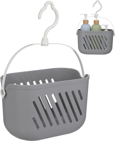 Douchemand kunststof hangmand met haken, opbergmand met 2 etages, voor badkamer en keuken, multifunctionele organizer om op te hangen