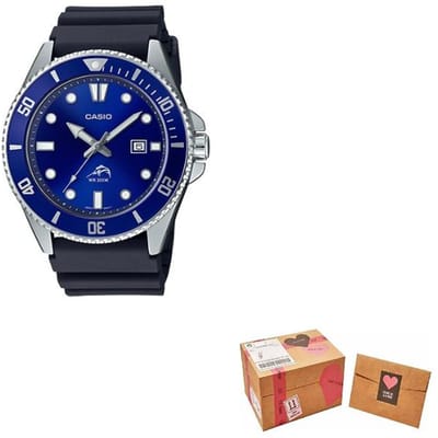 Casio YOUTH Serie-Zwaardvis Marlin Blauw Watergeest 200m Waterdicht Sportieve Stijl Kwarts Uurwerk Hars Band Japans en Koreaans Horloge MDV106B-2AV blauw