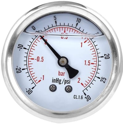 Dailygoods- Vacuümmanometer 1/4 BSP - Drukmeter - Olievulde Manometer - Messing Aansluiting - Axiale/Radiale Manometer - Industrieel Gebruik